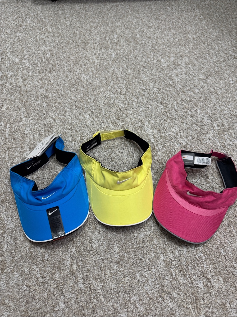 Nike Visor Trio in Blue, Yellow, Pink bundle sale $30/3 , $13/each